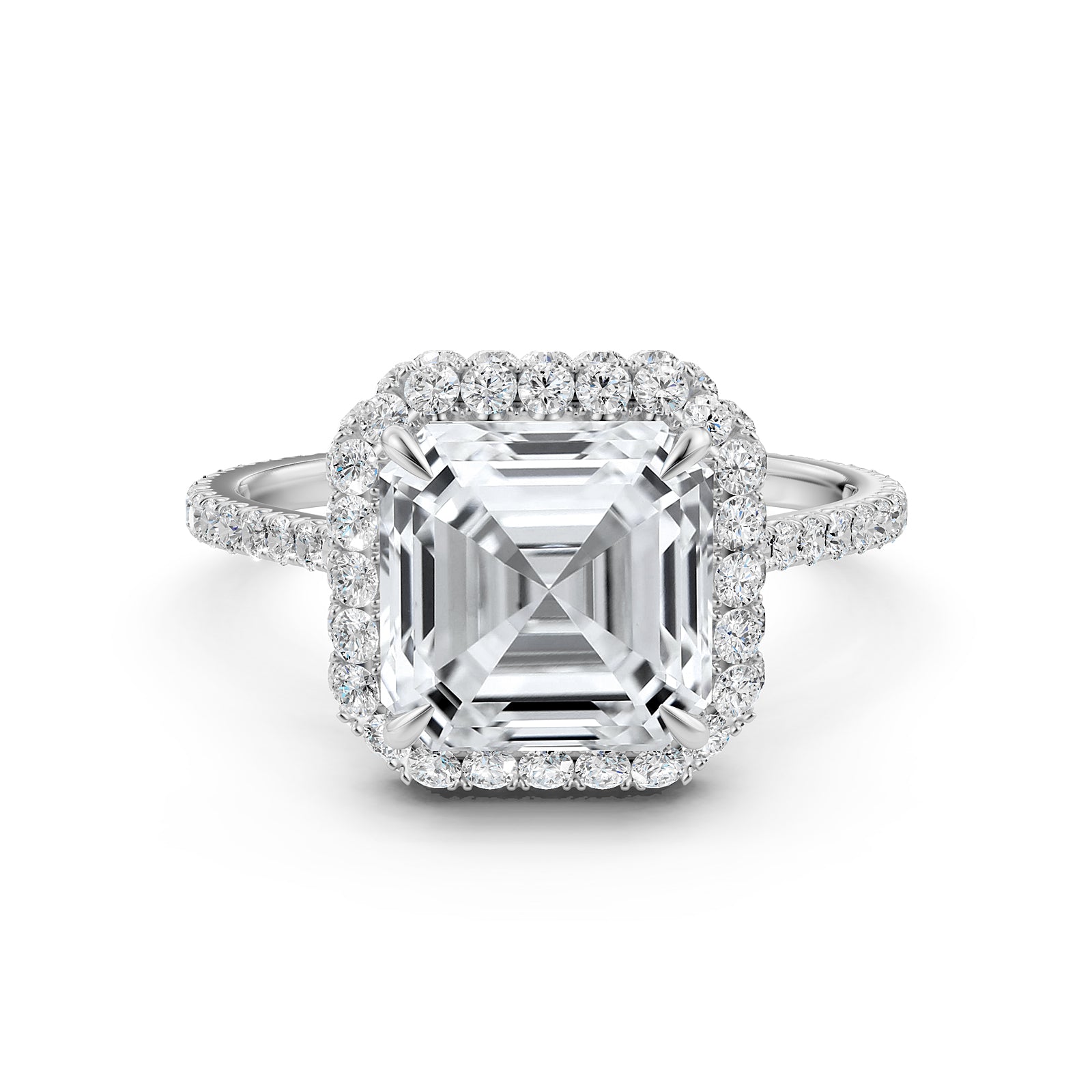 Double Halo Asscher  Lab Grown Diamond French Pave Set Engagement Ring